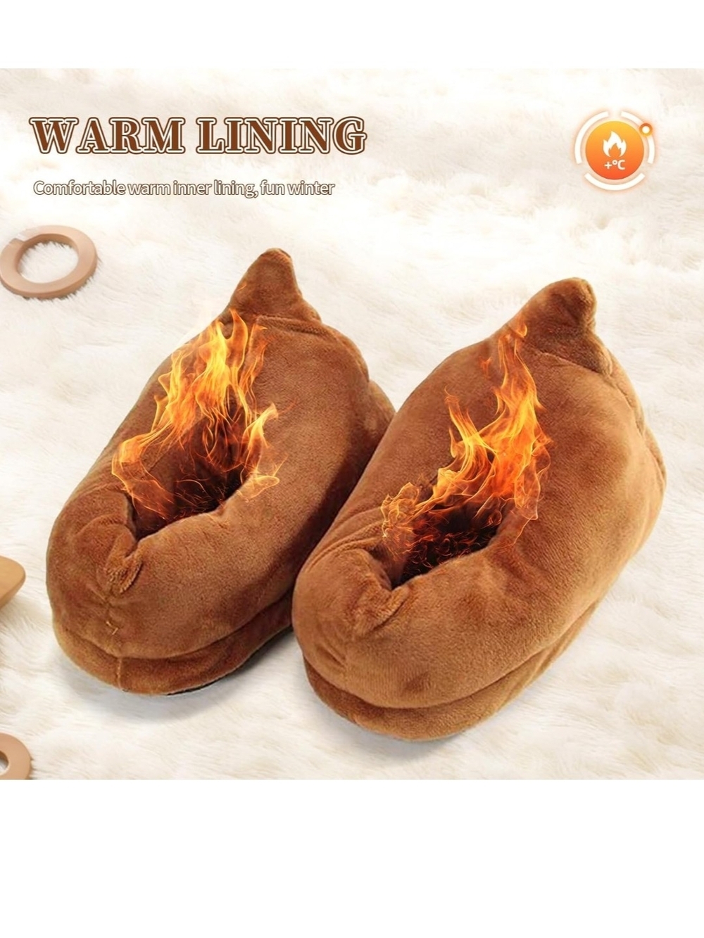Novelty Poop Emoji Plush Slippers - Brown - Picture 5 of 9